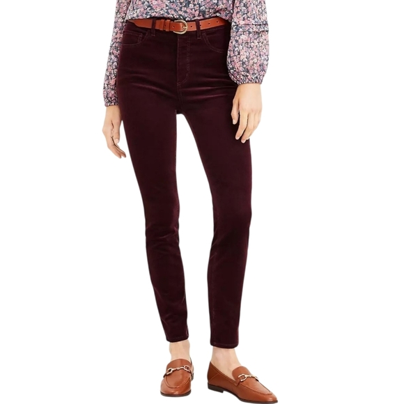 Ann Taylor LOFT Corduroy Skinny Ankle Pants Burgundy High Rise Dark Wash 2 - Picture 2 of 6